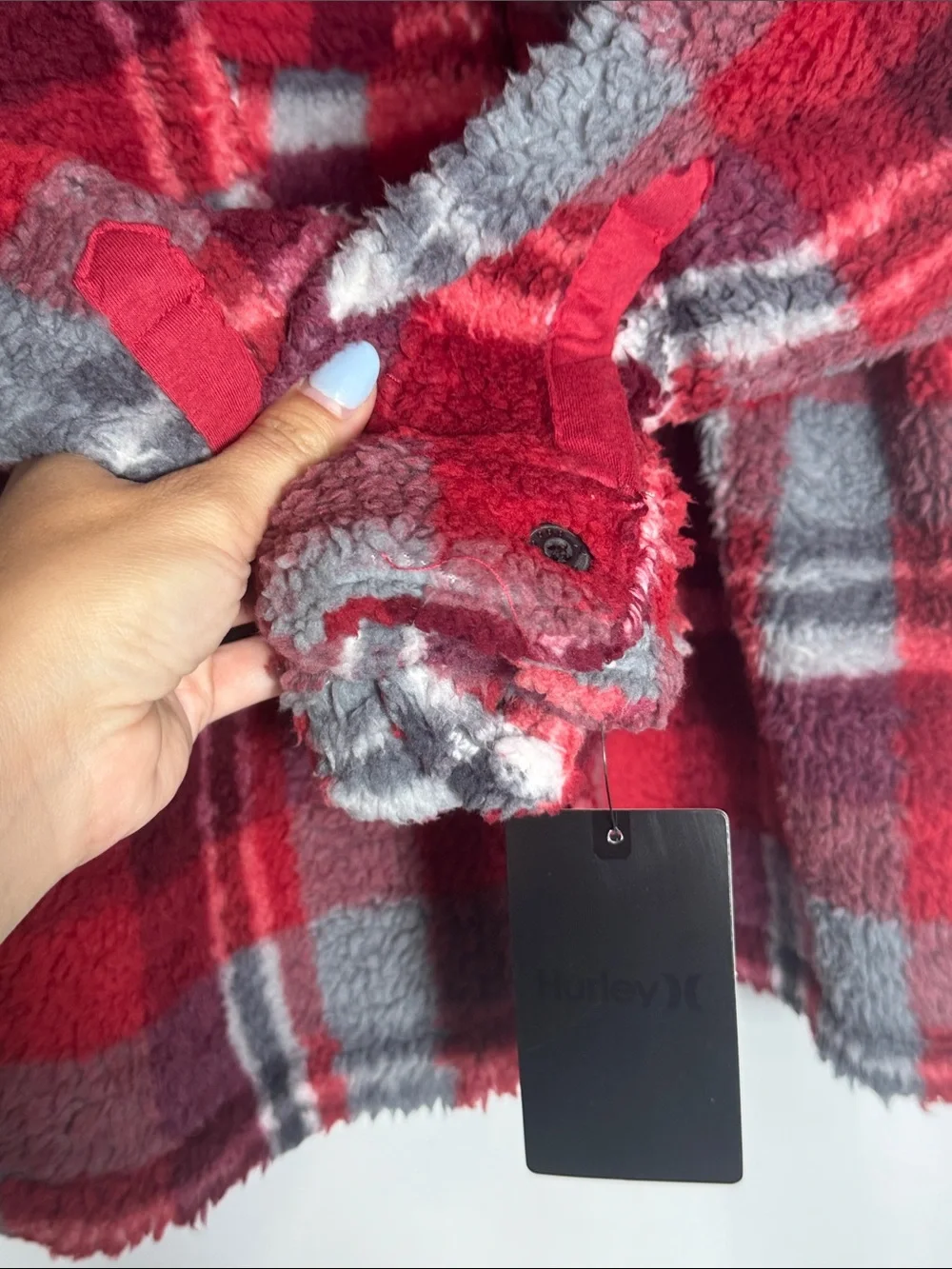 Hurley Red & Gray Plaid Sherpa Shacket Boys Size Medium
